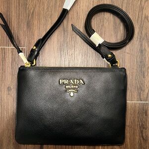 NWT - Prada Crossbody Black - Vitello Phenix Double Zip Crossbody Bag